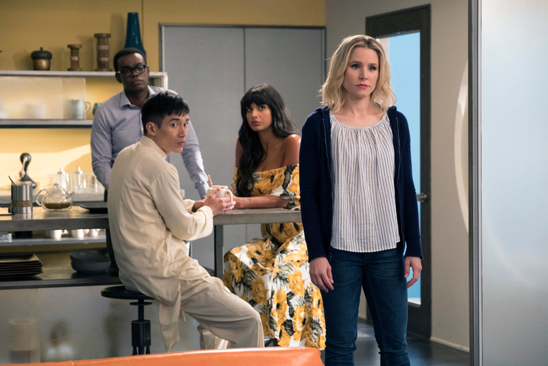 William Jackson Harper, Manny Jacinto, Jameela Jamil, Kristen Bell (Photo: Colleen Hayes/NBC)